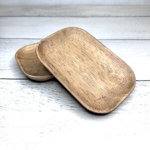 Set of 2 Natural Wood Soap Dishes Rustic Bathroom Decor Vanity Trays Rubberwood
